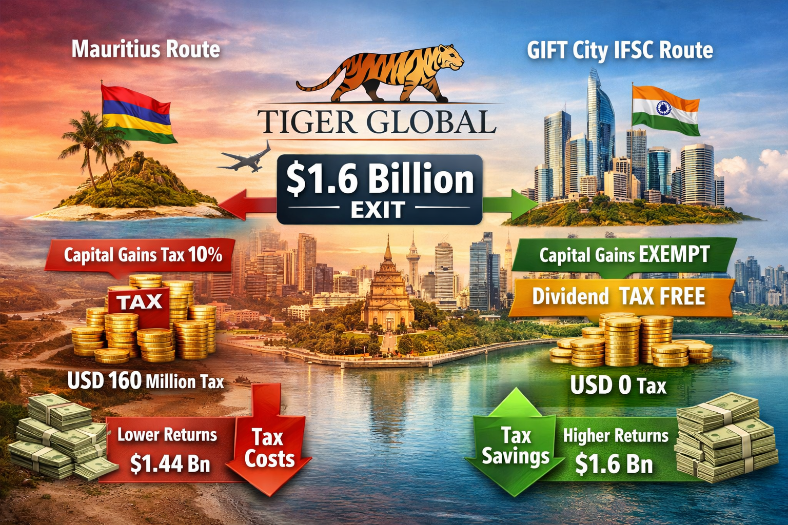 GIFT City vs Mauritius: Tax Impact on Tiger Globals $1.6Bn Exit